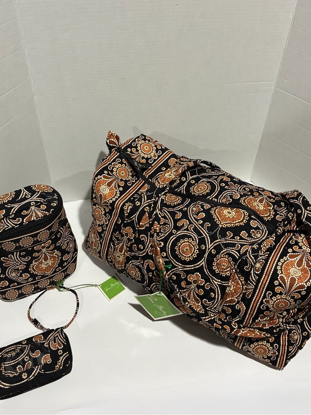 Black & Tan Paisley Quilted Travel Duffle Bag